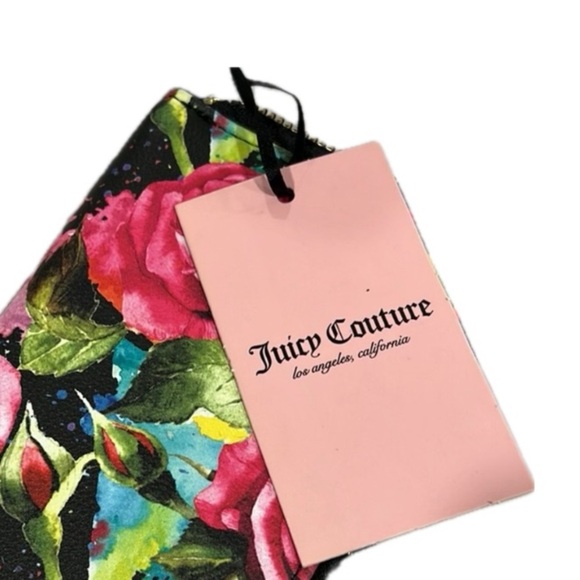Juicy Couture Wallet Off The Chain Large Zip Around Black Multi Rose Print NWT - Picture 3 of 10
